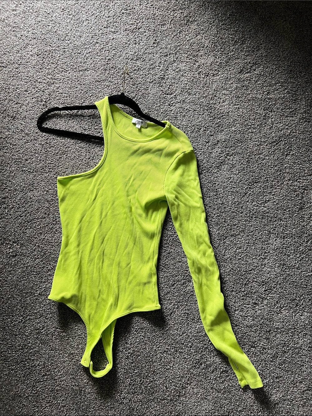 Agolde Neon Lime One-Shoulder Ribbed Bodysuit